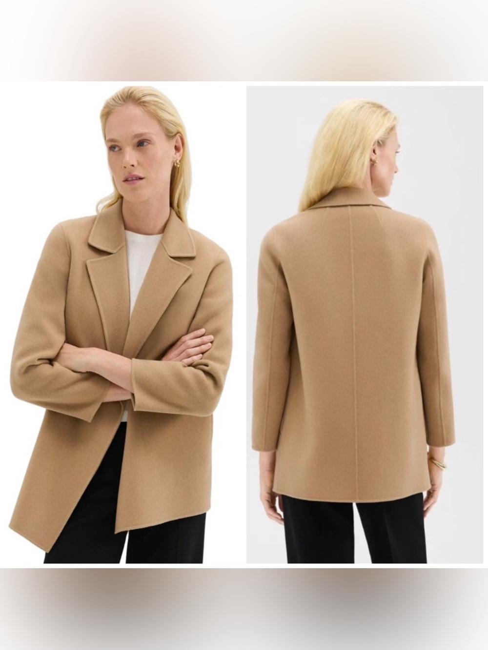 Theory Clairene Double Face Wool Cashmere Jacket Camel Size M